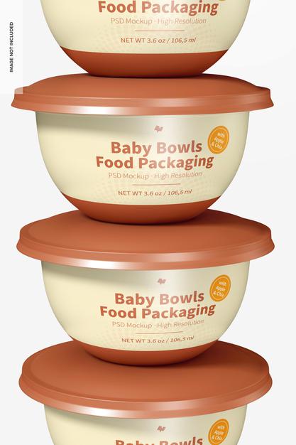 Free Baby Bowls Food Packaging Mockup, Close-Up Psd