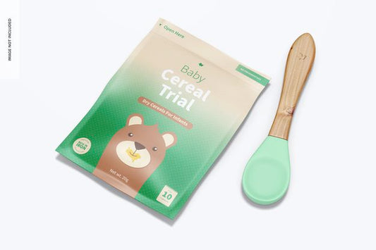 Free Baby Cereal Trial Pack With Spoon Mockup Psd