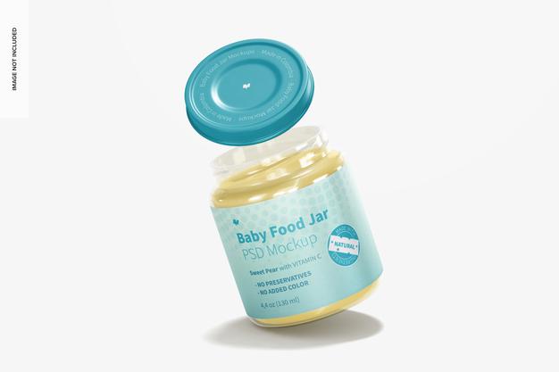 Free Baby Food Jar Mockup, Falling Psd