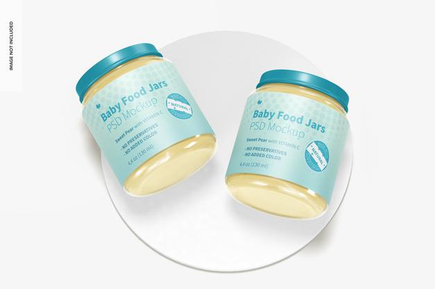 Free Baby Food Jar Mockup, Top View Psd