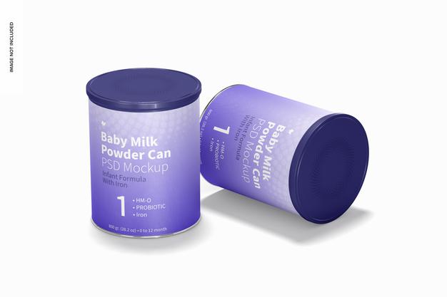 Free Baby Milk Powder Can Mockup, Perspective Psd