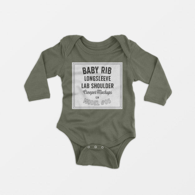 Free Baby Rib Longsleeve Lap Shoulder Creeper Mockup 05 Psd