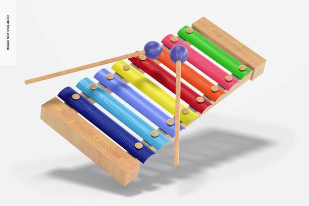 Free Baby Wooden Xylophone Mockup, Falling Psd