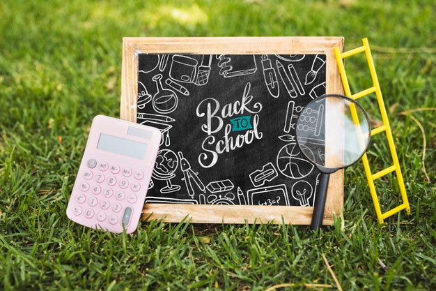 Free Back To School Arrangement On Grass Mock-Up Psd