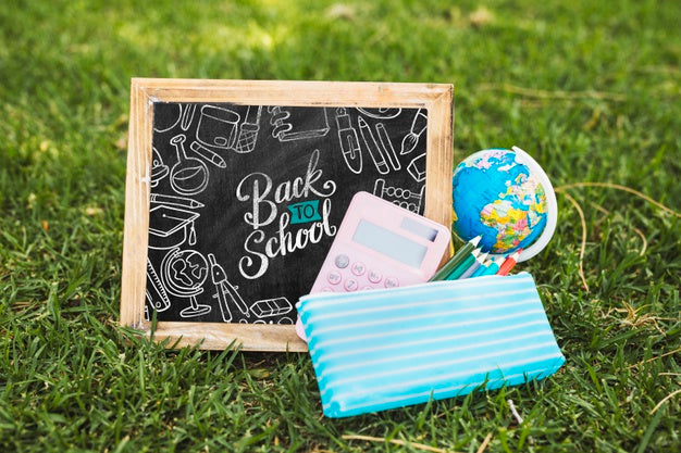 Free Back To School Arrangement On Grass Psd