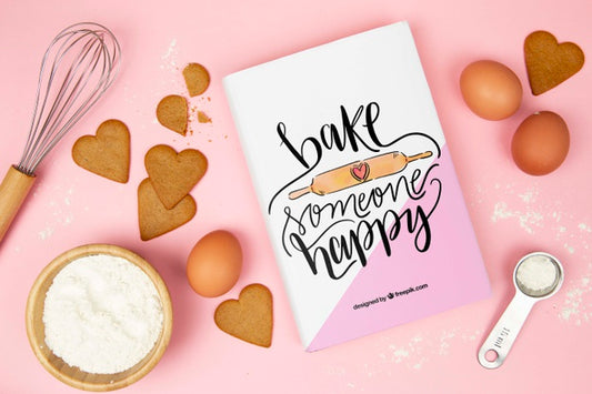 Free Bake Someone Happy Book With Gingerbread Hearts Psd
