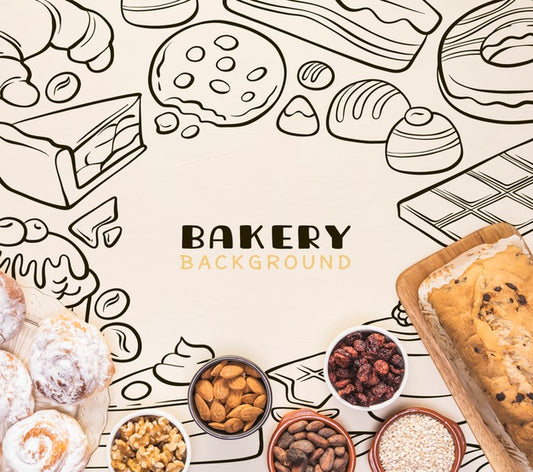 Free Bakery Background Hand Drawn Design With Nuts In Bowls Psd
