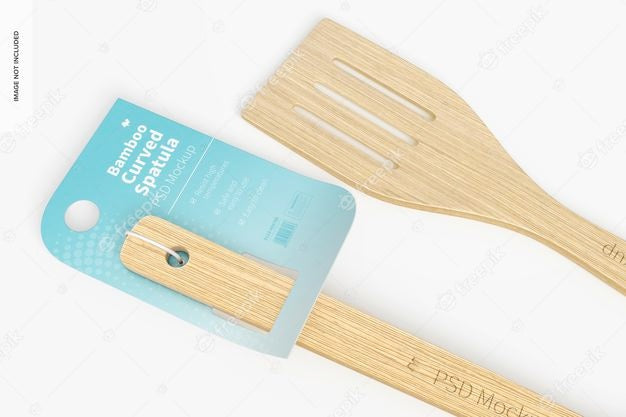 Free Bamboo Curved Spatula Mockup, Close Up Psd