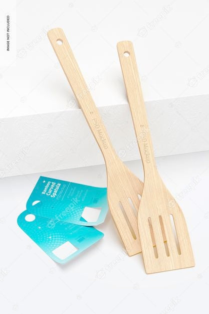 Free Bamboo Curved Spatula Mockup, Leaned Psd