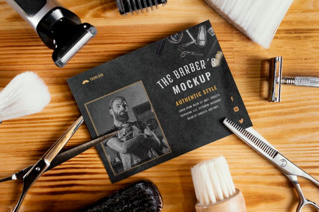 Free Barber Shop Mock-Up Arrangement Psd