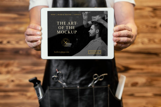 Free Barber Shop Tablet Mock-Up Psd