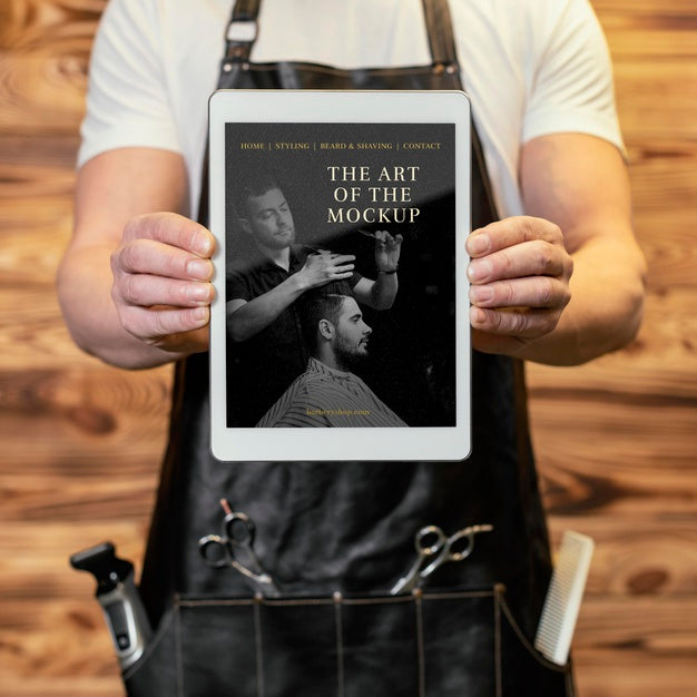 Free Barber Shop Tablet Mock-Up Psd