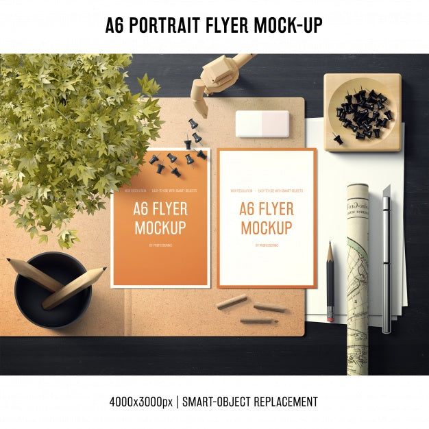 Free Beautiful A6 Portrait Flyer Mock-Up Psd