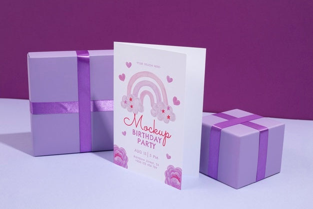 Free Beautiful Birthday Invitation Mockup With Gify Boxes Psd