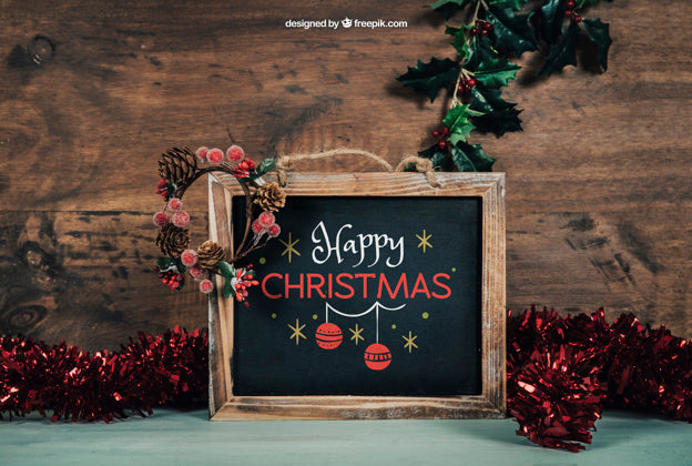 Free Beautiful Blackboard Mockup With Christmtas Design Psd