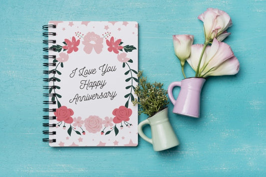 Free Beautiful Notebook Cover Mockup With Floral Decoration Psd