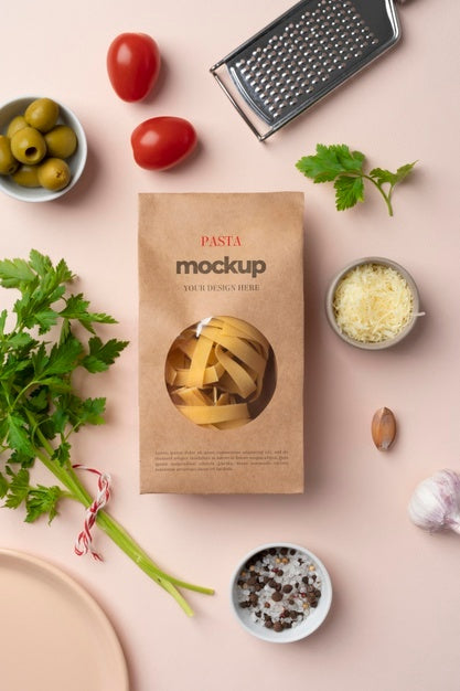 Free Beautiful Pasta Packaging Mockup Psd