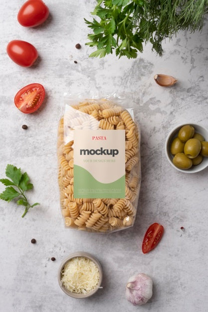 Free Beautiful Pasta Packaging Mockup Psd