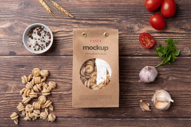 Free Beautiful Pasta Packaging Mockup Psd