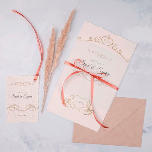 Free Beautiful Wedding Invitation With Ribbon Psd