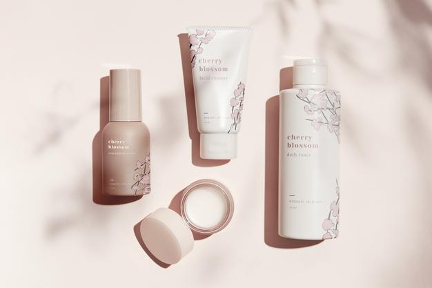 Free Beauty Product Mockup In Pastel Set Psd