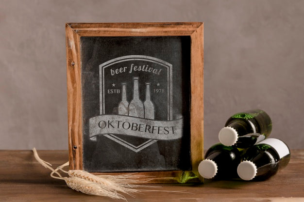 Free Beer Bottles Next To Oktoberfest Frame Psd