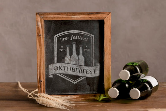 Free Beer Bottles Next To Oktoberfest Frame Psd