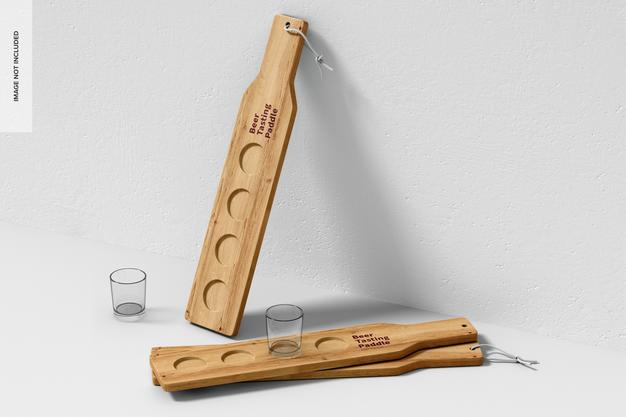 Free Beer Tasting Paddles Mockup, Leaned Psd