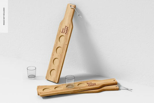 Free Beer Tasting Paddles Mockup, Leaned Psd