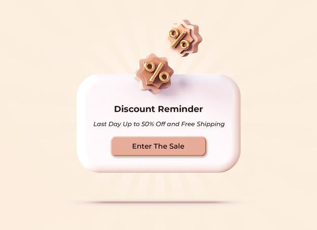 Free Beige Discount Reminder Alert In 3D Design Mockup Template Psd