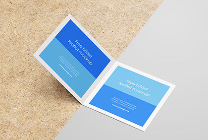 Free Bi-Fold Square Leaflet Mockup