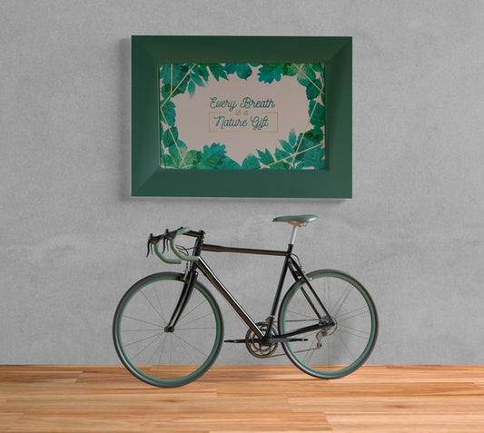 Free Bicycle With Green Frame Mock-Up Indoors Psd