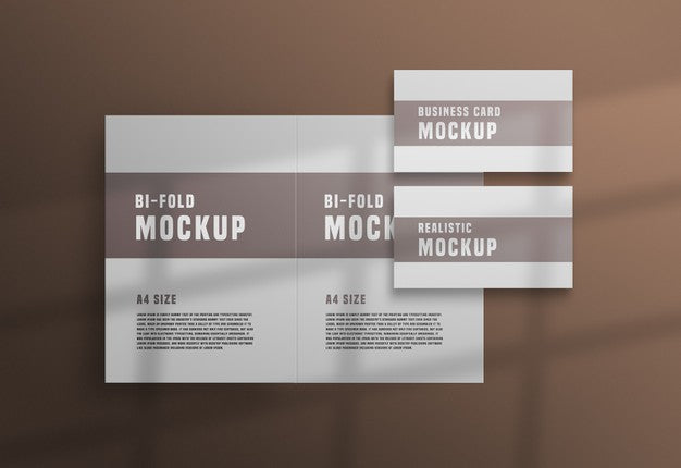 Free Bifold Brochure With A Business Card Psd Mockup Psd