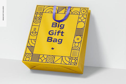 Free Big Gift Bag With Ribbon Handle Mockup, Leaned Psd