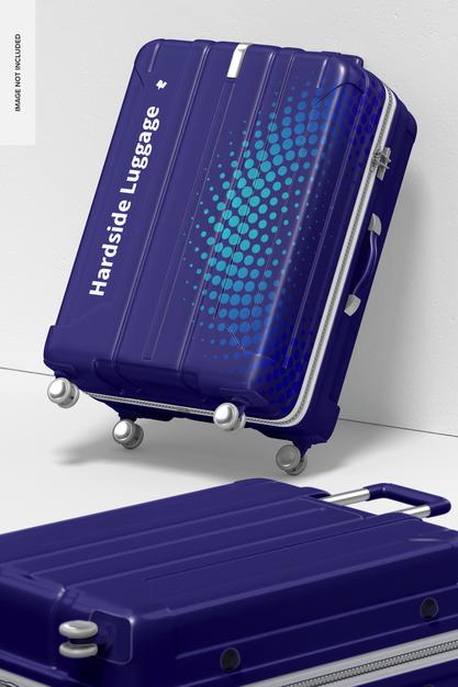 Free Big Hardside Luggage Mockup, Leaned Psd