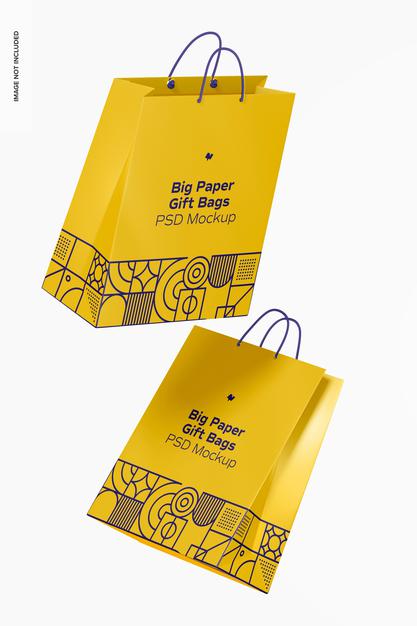 Free Big Paper Gift Bag With Rope Handle Mockup Psd