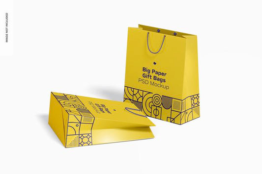 Free Big Paper Gift Bags With Rope Handle Mockup, Dropped Psd