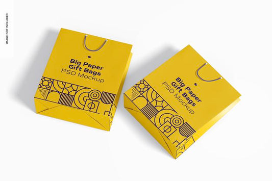 Free Big Paper Gift Bags With Rope Handle Mockup, Top View Psd