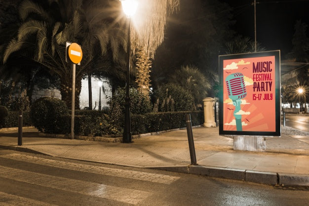 Free Billboard Mockup In City At Night Psd