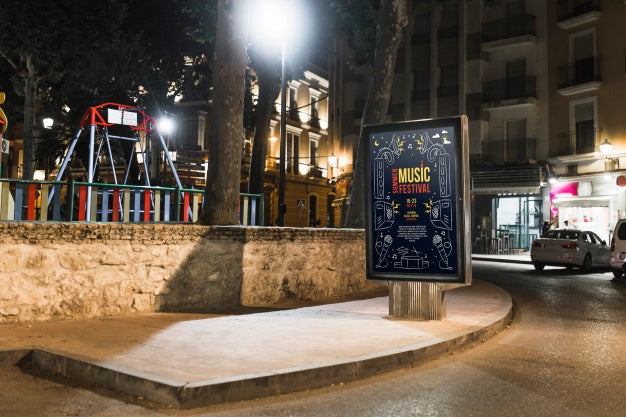 Free Billboard Mockup In City At Night Psd