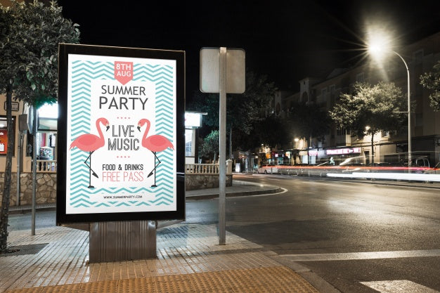 Free Billboard Mockup In City At Night Psd