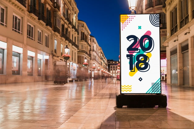 Free Billboard Mockup In City At Night Psd