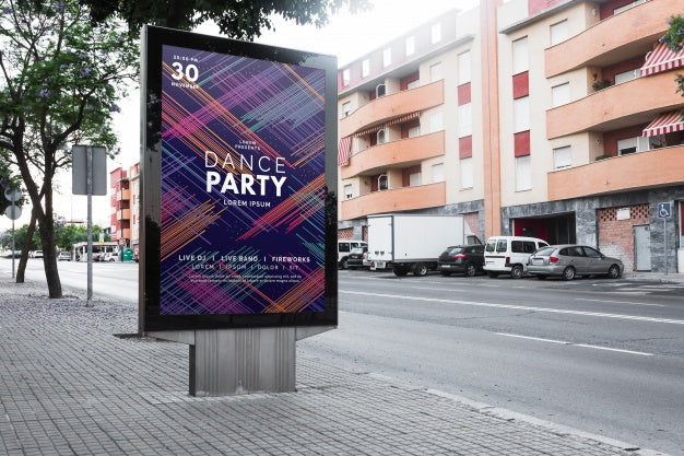 Free Billboard Mockup In Urban Landscape Psd