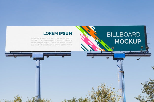 Free Billboard Mockup On Blue Sky Background Psd