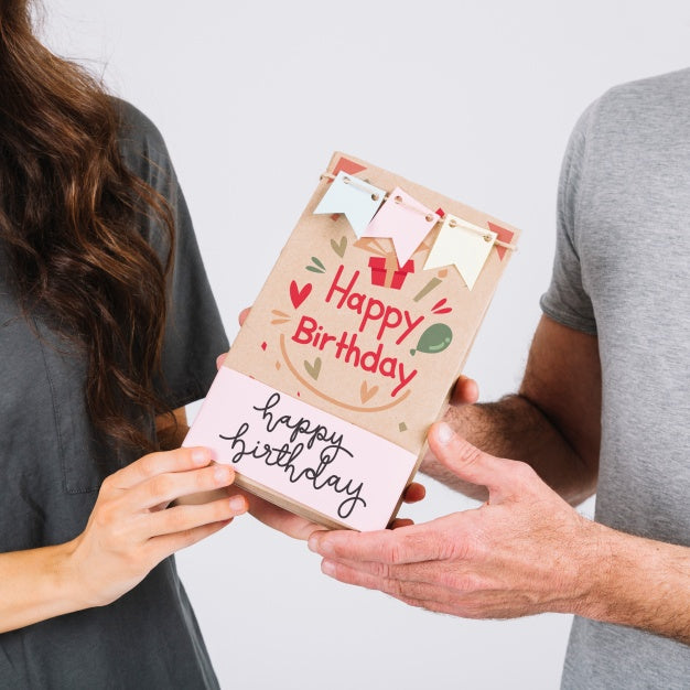 Free Birthday Card Mockup With Couple Psd