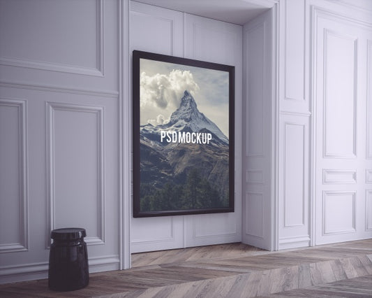 Free Black Frame On White Wall Mock Up Psd