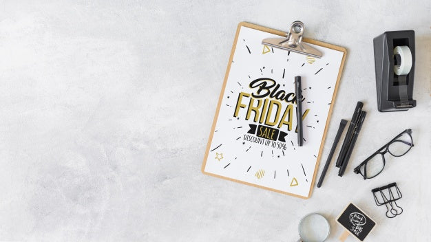 Free Black Friday Composition With Clipboard Psd