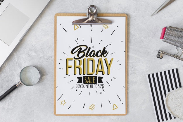 Free Black Friday Composition With Clipboard Psd