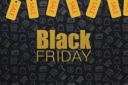 Free Black Friday Design With Yellow Tags Psd