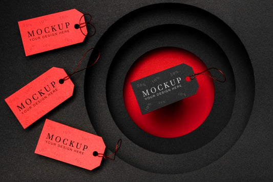 Free Black Friday Mock-Up Red And Black Price Tags Psd